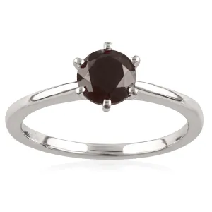 1 Carat Black Diamond Solitaire Ring set in Sterling Silver