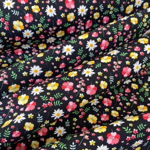 100% Cotton - Black Summer Floral - £6.50 Per Metre - Sold by Half Metre