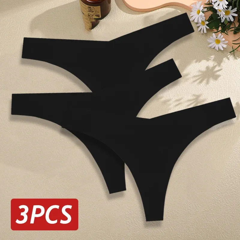 3PCS/Set Seamless Thongs For Women V Waist G-String Panties Solid Colors Dopamine Color Underwear Ice Silk Breathable Underpants