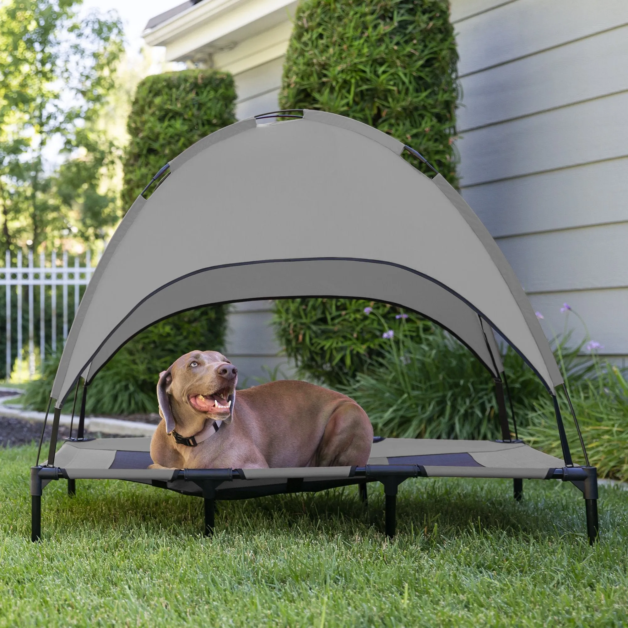 48in Outdoor Raised Cooling Pet Dog Bed w/ Canopy, Travel Bag