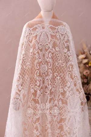 Abstract Beaded Lace Fabric for Wholesale