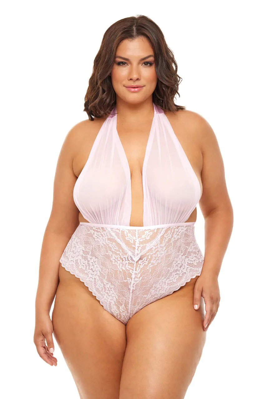 Aria Sheer Pink Lace Teddy • Curve