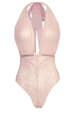 Aria Sheer Pink Lace Teddy • Curve