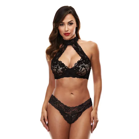 BACI 3166 Lace Halter Bikini Set M/L - Black