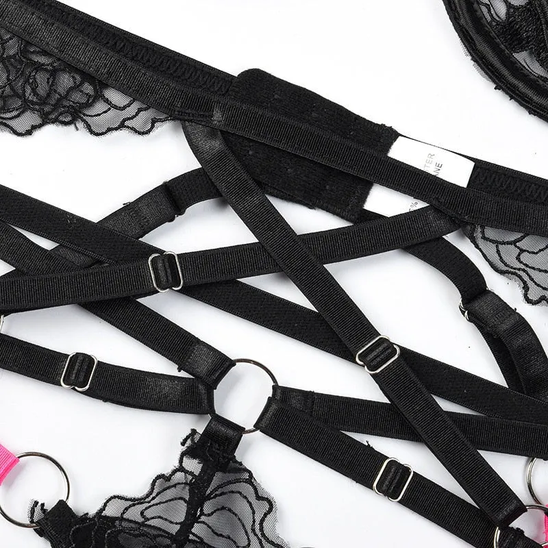 Black & Pink Harness Lingerie Set