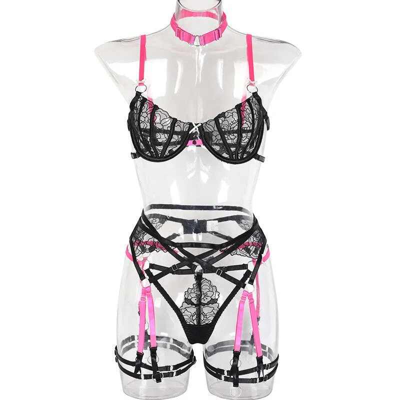 Black & Pink Harness Lingerie Set