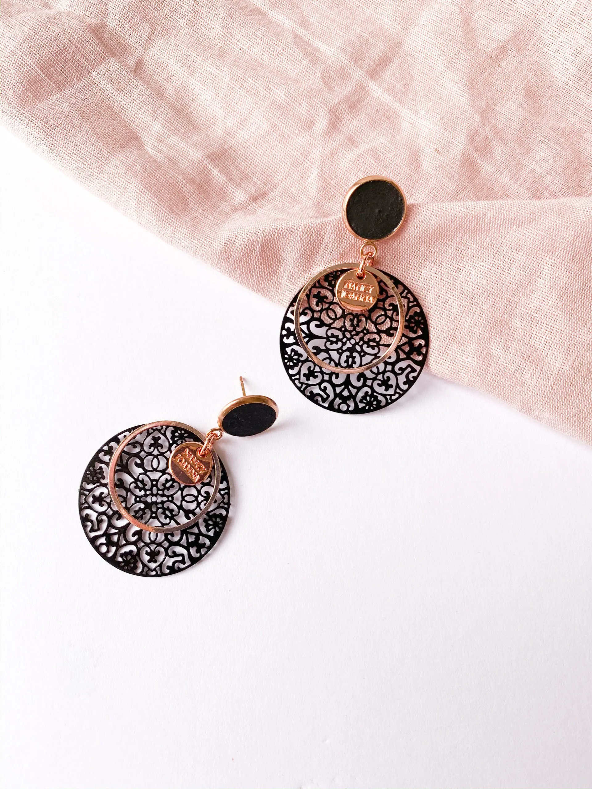 Black Concrete with Round Black Lace Earrings