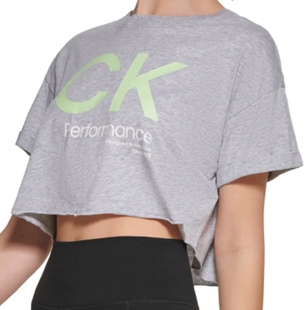 Calvin Klein Women's Cropped Logo T Shirt Gray