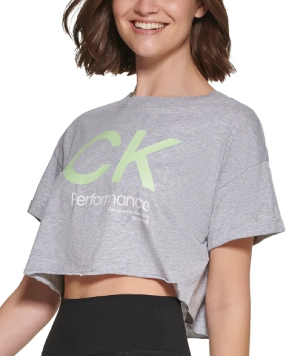 Calvin Klein Women's Cropped Logo T Shirt Gray