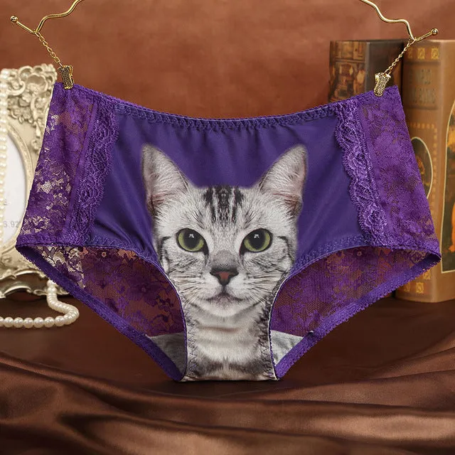 Cats Underwear Women Briefs Sexy Lace Seamless Anti Emptied 3D Short Pants Pink Panty Breathable Underpants Pussy Women Panties