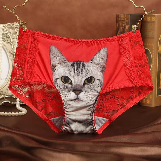 Cats Underwear Women Briefs Sexy Lace Seamless Anti Emptied 3D Short Pants Pink Panty Breathable Underpants Pussy Women Panties