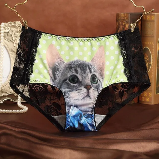 Cats Underwear Women Briefs Sexy Lace Seamless Anti Emptied 3D Short Pants Pink Panty Breathable Underpants Pussy Women Panties