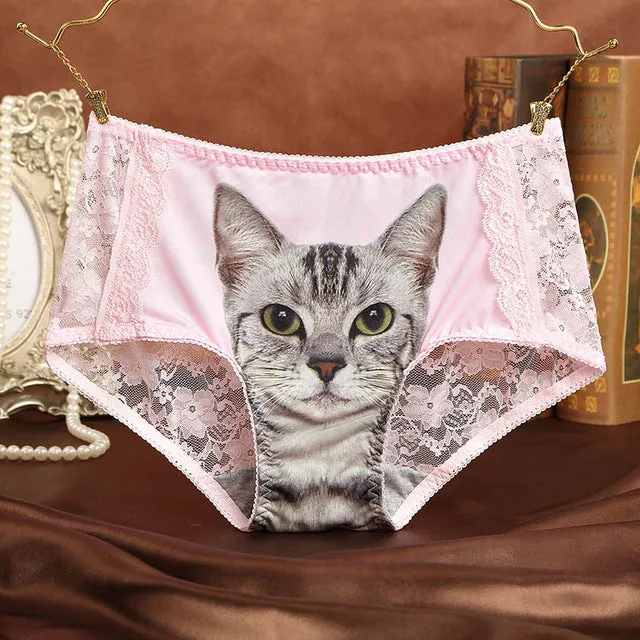 Cats Underwear Women Briefs Sexy Lace Seamless Anti Emptied 3D Short Pants Pink Panty Breathable Underpants Pussy Women Panties