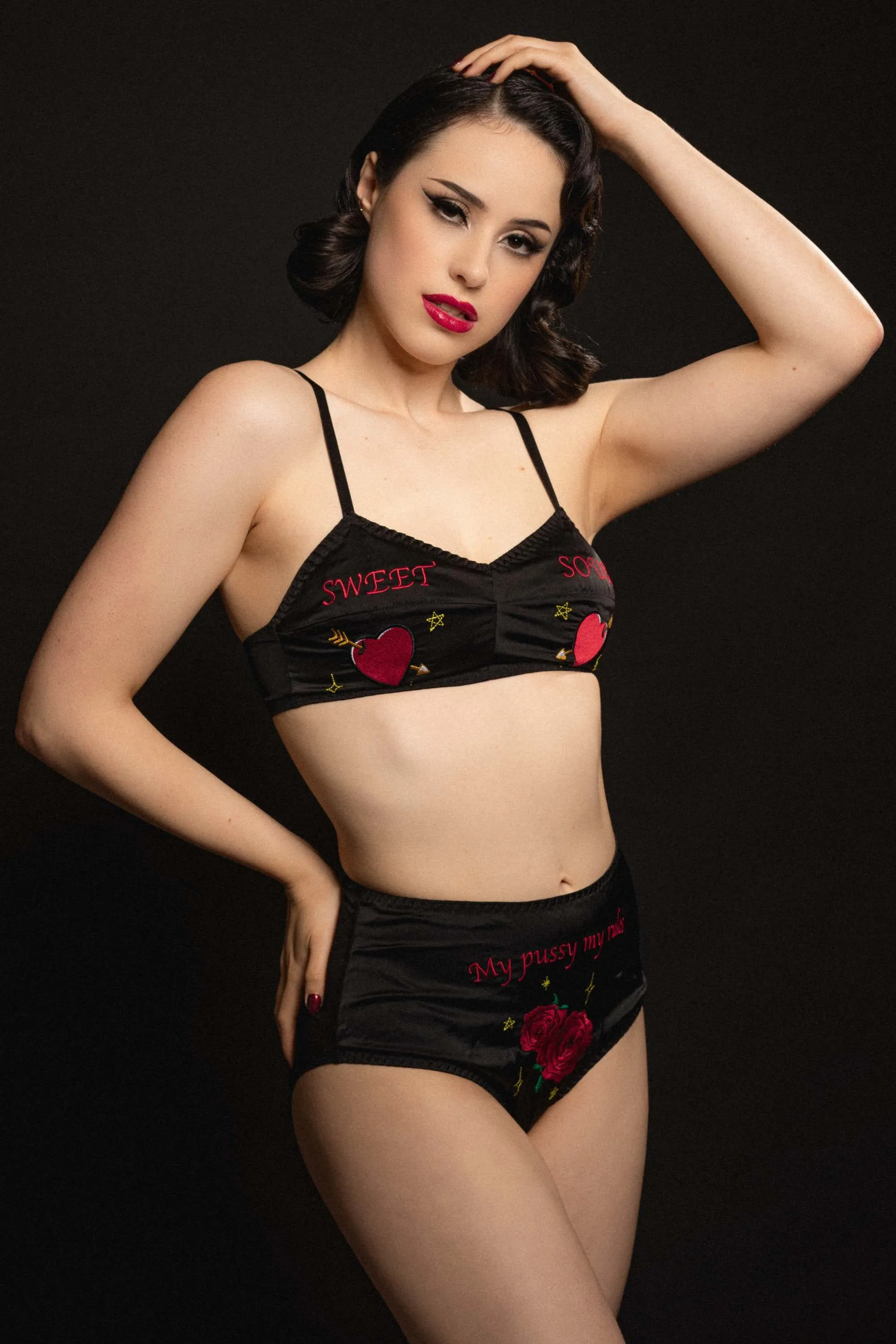 Clara Black Sweet And Sour Retro Embroidery Bralette