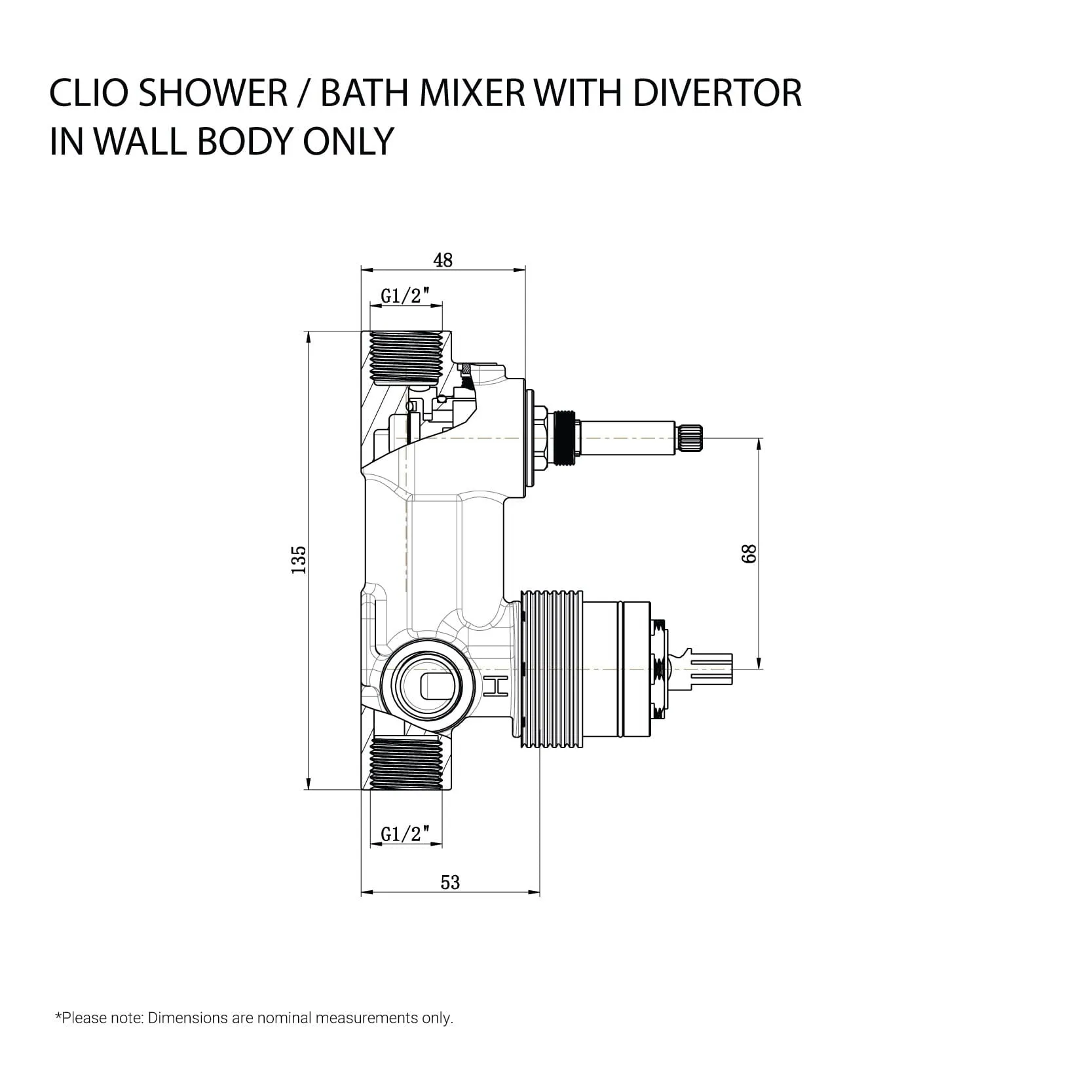 CLIO Shower / Bath Mixer with Divertor - In Wall Body Only