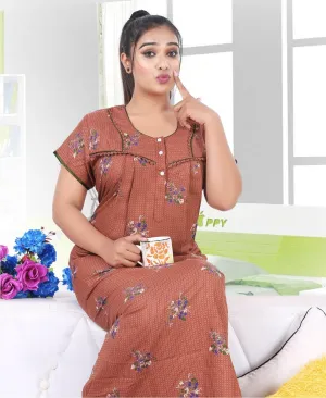 Cotton Long Brown Nighty Night wear for Women