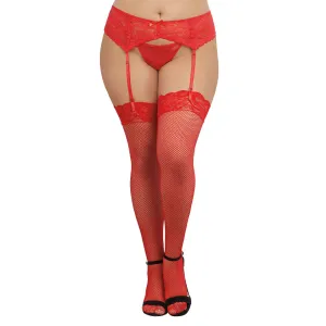 Dreamgirl Lingerie Fishnet Thigh High Red 0006X