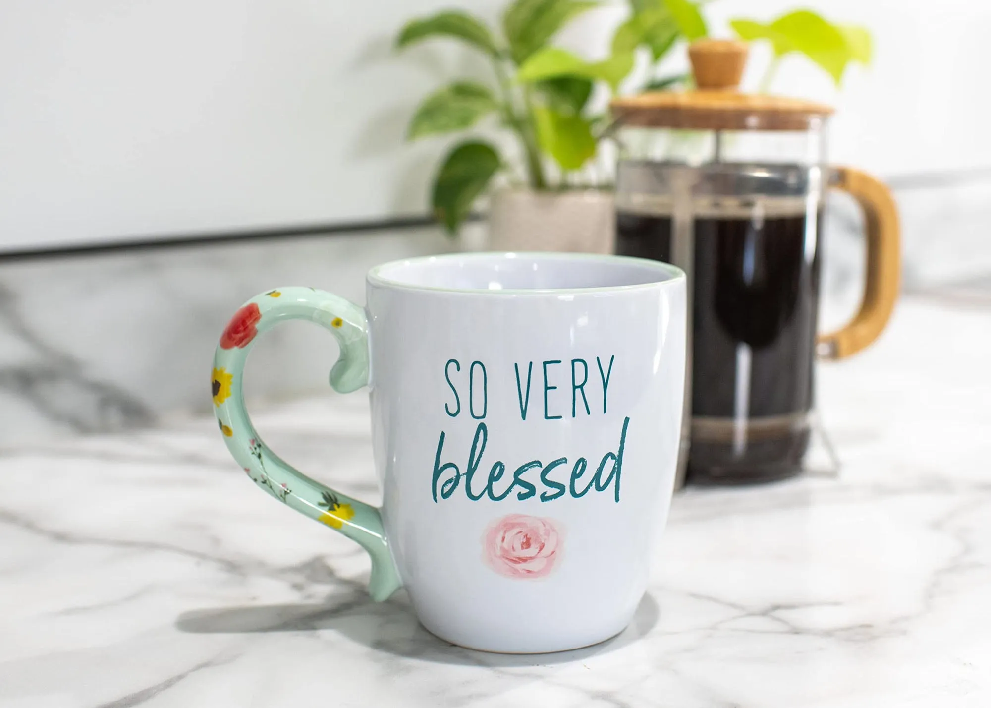 Elanze Designs So Very Blessed Floral Blue 13 ounce Ceramic Coffee Mug