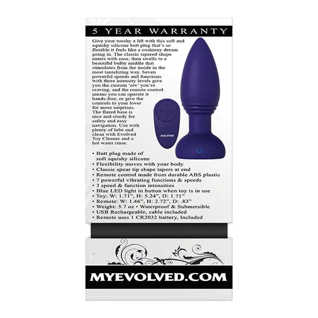 Evolved - Smooshy Tooshy Vibrating Remote Control Anal Plug (Purple)