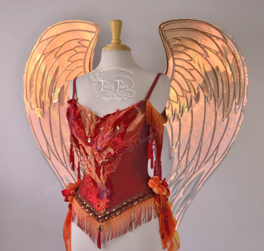 Extra Large Phoenix Fairy / Angel Hybrid Iridescent Wings in Antique Copper and Copper veins