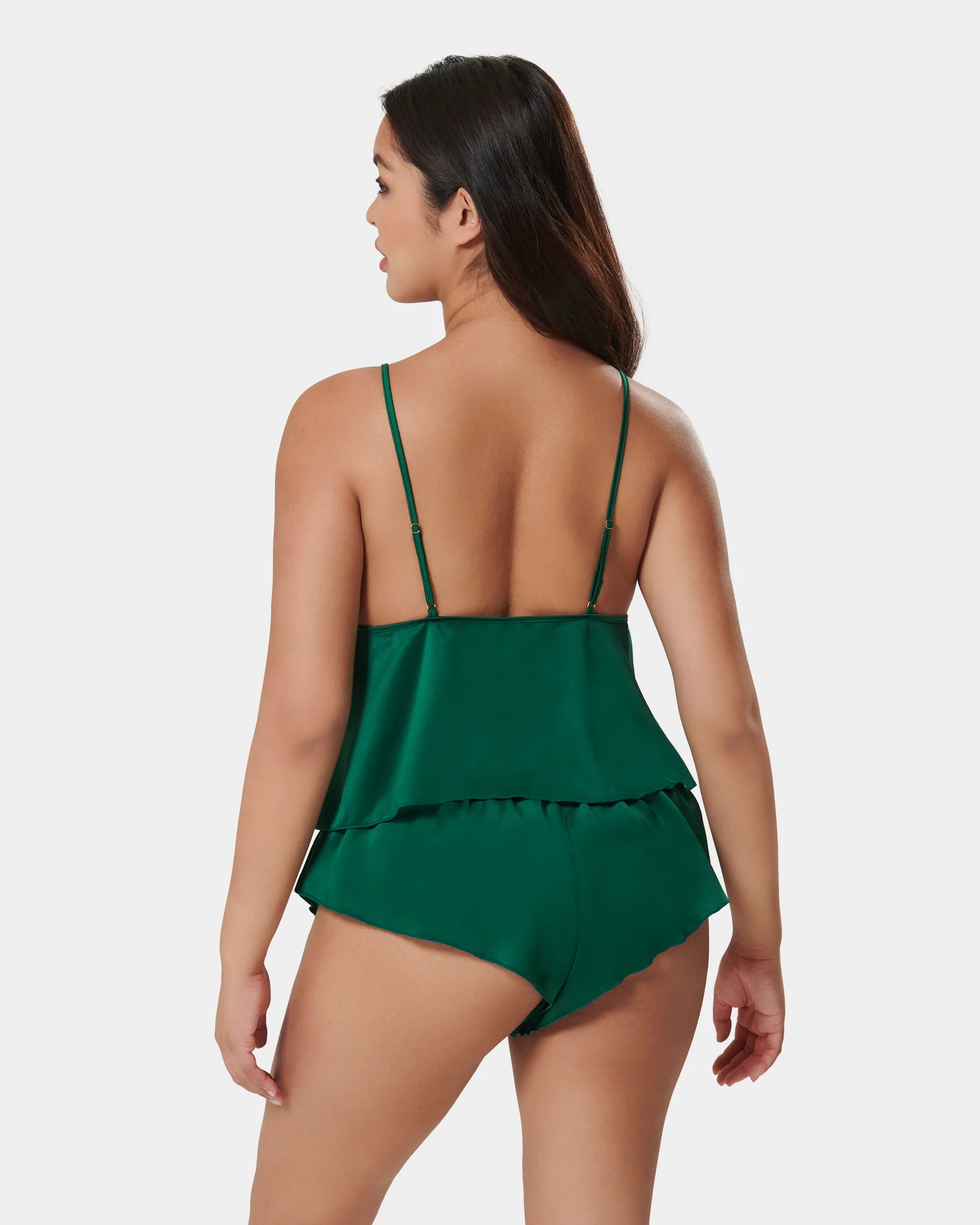 Faye Luxury Satin Cami and Short Set Aventurine Green