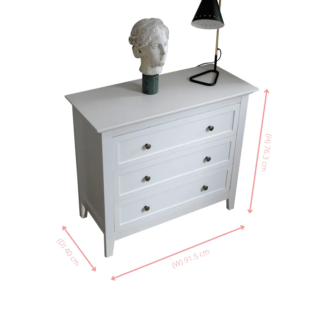 Karlstad Chest of Drawers 3 Drawer Wide in Classic White