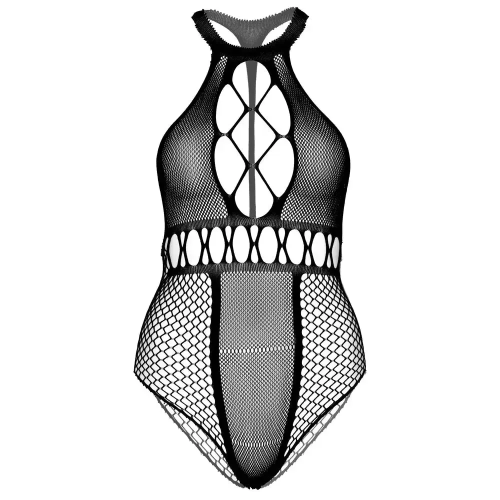 Leg Avenue Black Seamless Multi-net Bodysuit with T-straps Uk 14 to 18