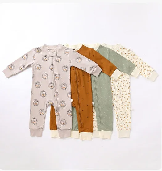 Long Sleeve Cotton Romper in Earthy Designs