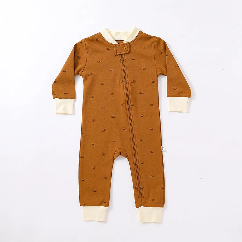 Long Sleeve Cotton Romper in Earthy Designs