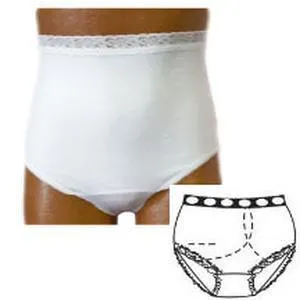 OPTIONS Ladies' Basic with Built-In Barrier/Support, White, Left-Side Stoma, Small 4-5, Hips 33" - 37"