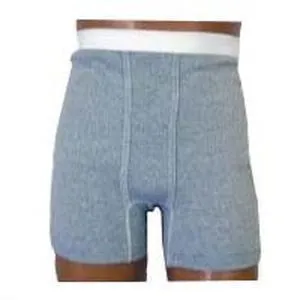 OPTIONS Men's Boxer Brief with Built-In Barrier/Support, Gray, Dual Stoma, Small 32-34