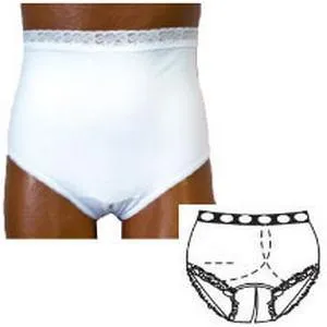 OPTIONS Split-Cotton Crotch with Built-In Barrier/Support, White, Left-Side Stoma, Large 8-9, Hips 41" - 45"