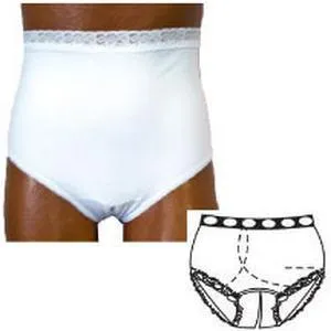 OPTIONS Split-Cotton Crotch with Built-In Barrier/Support, White, Right-Side Stoma, Large 8-9, Hips 41" - 45"