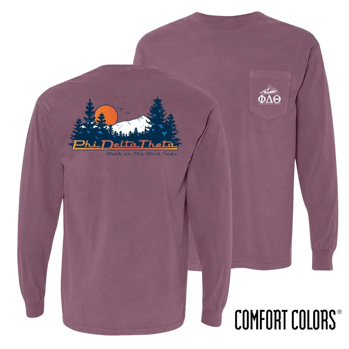 Phi Delt Comfort Colors Berry Retro Wilderness Long Sleeve Pocket Tee