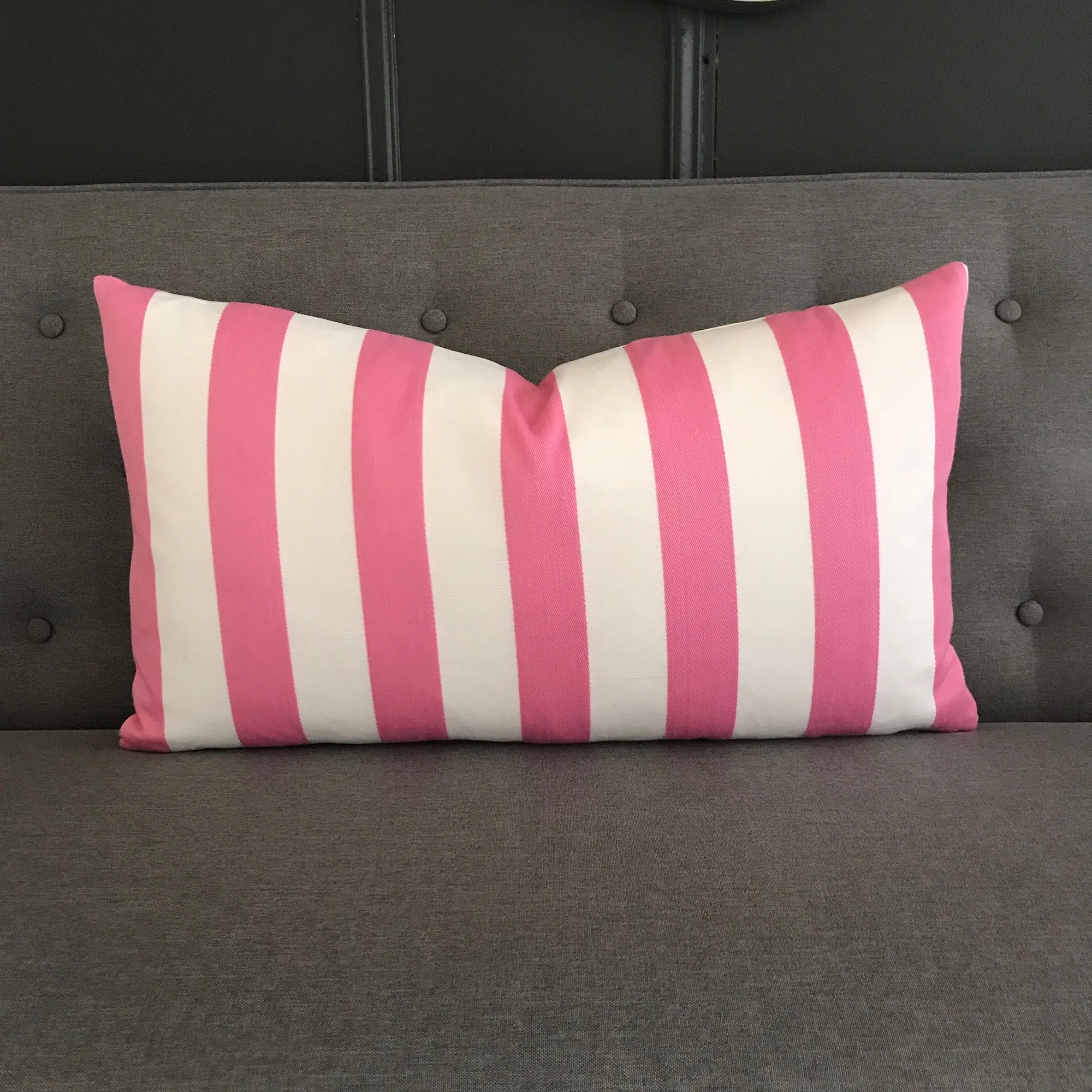 Pink White Vertical Stripe Lumbar Pillow Cover 15x26