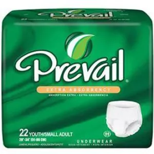 Prevail Youth Protective Underwear, Extra Absorbency, Pull On and Off Design, Small (20" to 34") - One pkg of 22 each