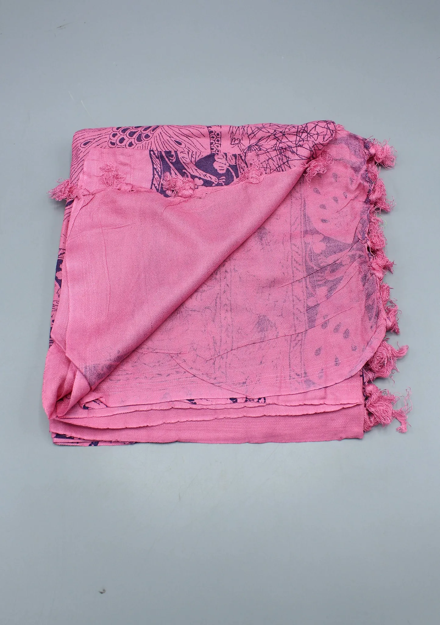 Pure Cotton Peacock Print Dark Pink Shawl with Furka