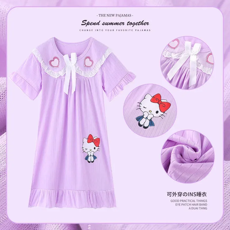 Summer New Girls' Pajama Skirt Melody Cartoon Pattern Pajama Skirt Girls' Breathable  Breathable Pajama Cotton Children's Wear