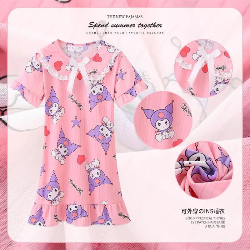 Summer New Girls' Pajama Skirt Melody Cartoon Pattern Pajama Skirt Girls' Breathable  Breathable Pajama Cotton Children's Wear