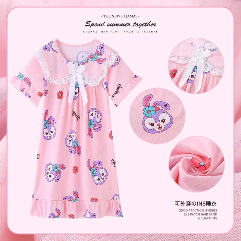 Summer New Girls' Pajama Skirt Melody Cartoon Pattern Pajama Skirt Girls' Breathable  Breathable Pajama Cotton Children's Wear