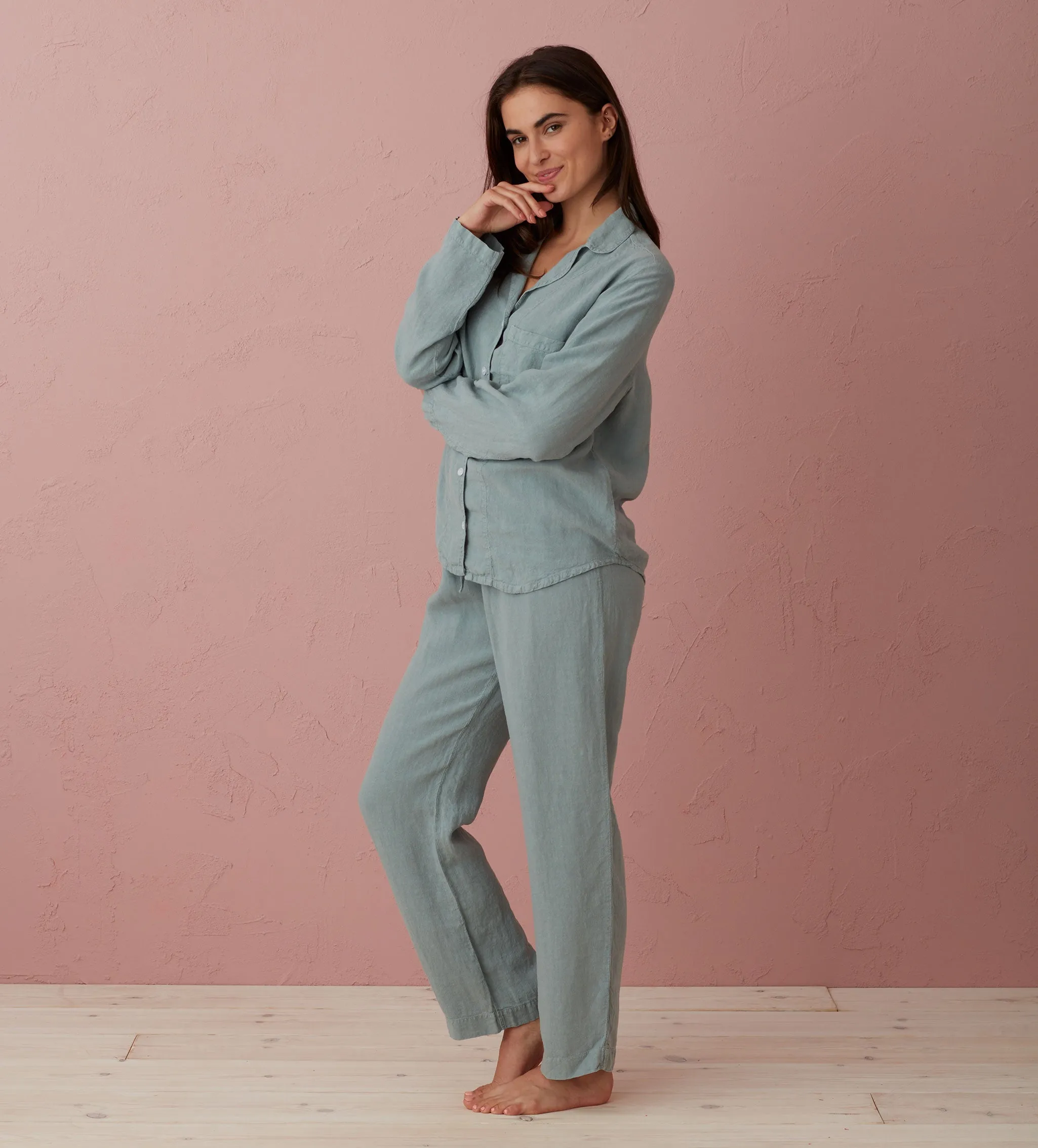 Teal 100% Linen Nightwear