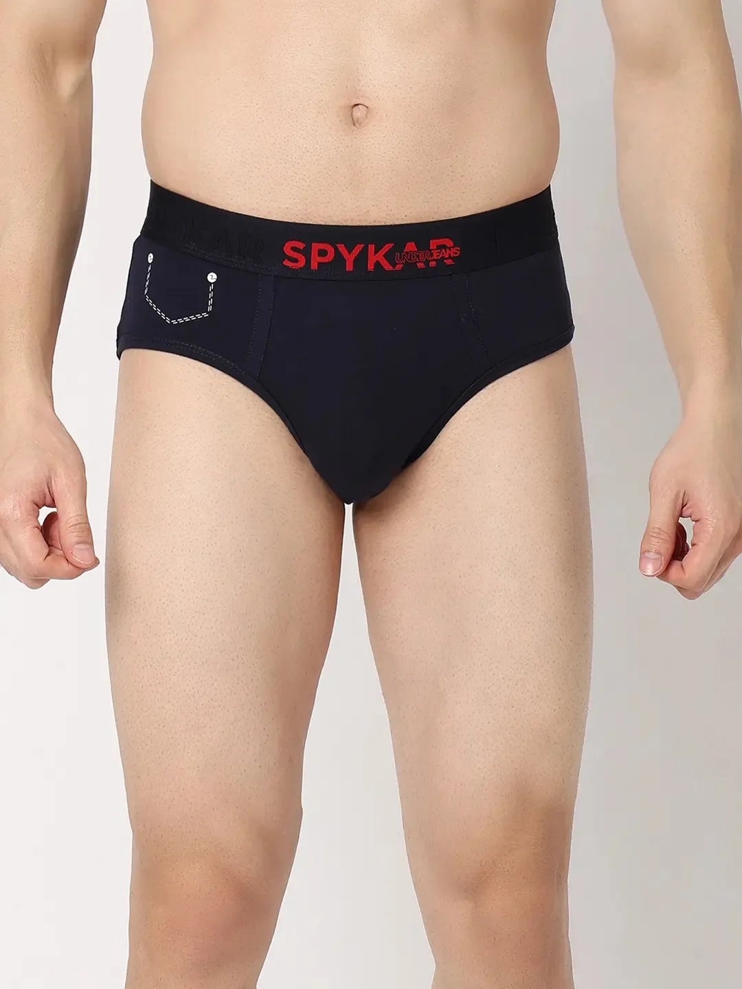 Underjeans By Spykar Men Premium Navy & Olive Cotton Blend Regular Fit Brief - Pack Of 2