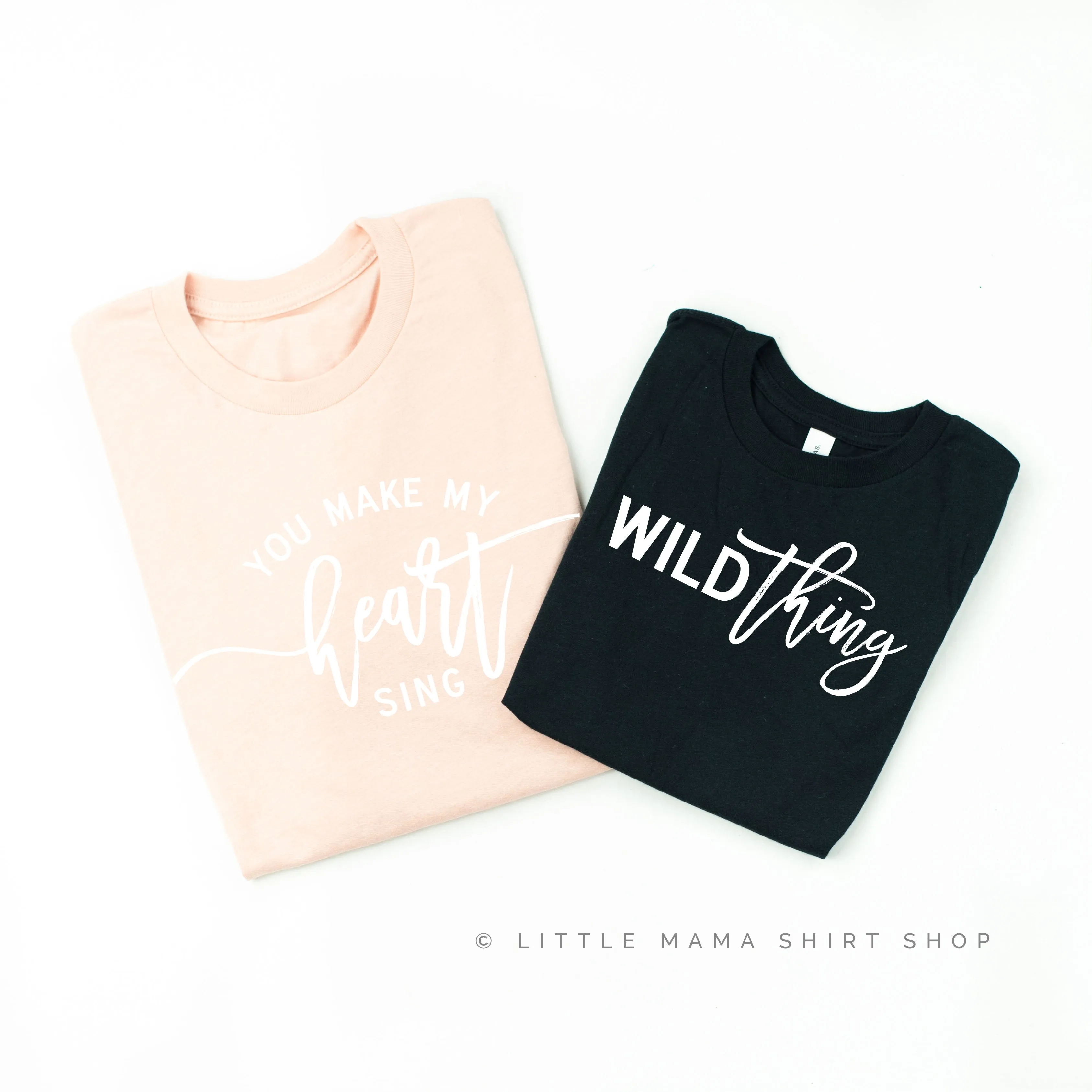 Wild Thing - You Make My Heart Sing | Blush w/ White Adult - Black w/ White Child | Set of 2 Shirts