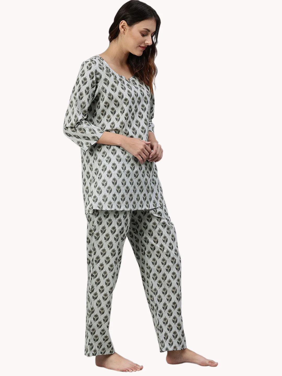 Women'S Grey Color Cotton Loungewear/Nightwear